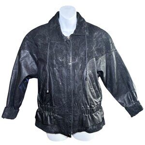 Vintage 90s Wilson's Leather Women's S Biker Jacket Black Cropped Snake Print
